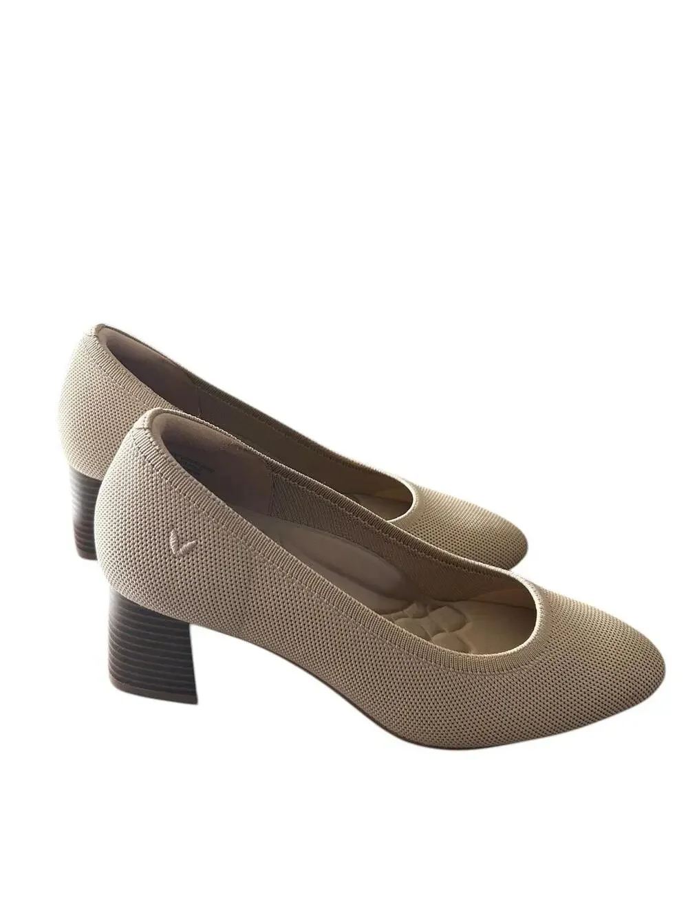 VIVAIA Nude Knit Block Heel Pumps EU 37.5/ US 7/7.5 NWOT Sustainable Comfort - Picture 7 of 9